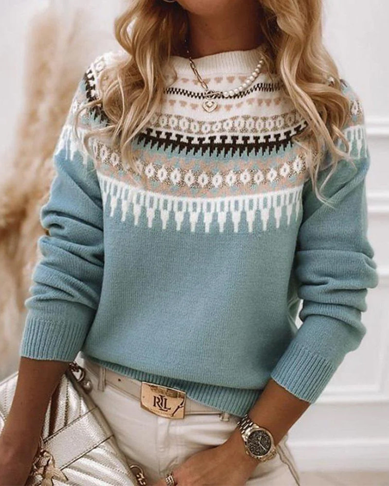 Women's Fair Isle Round Neck Jumper - Blue