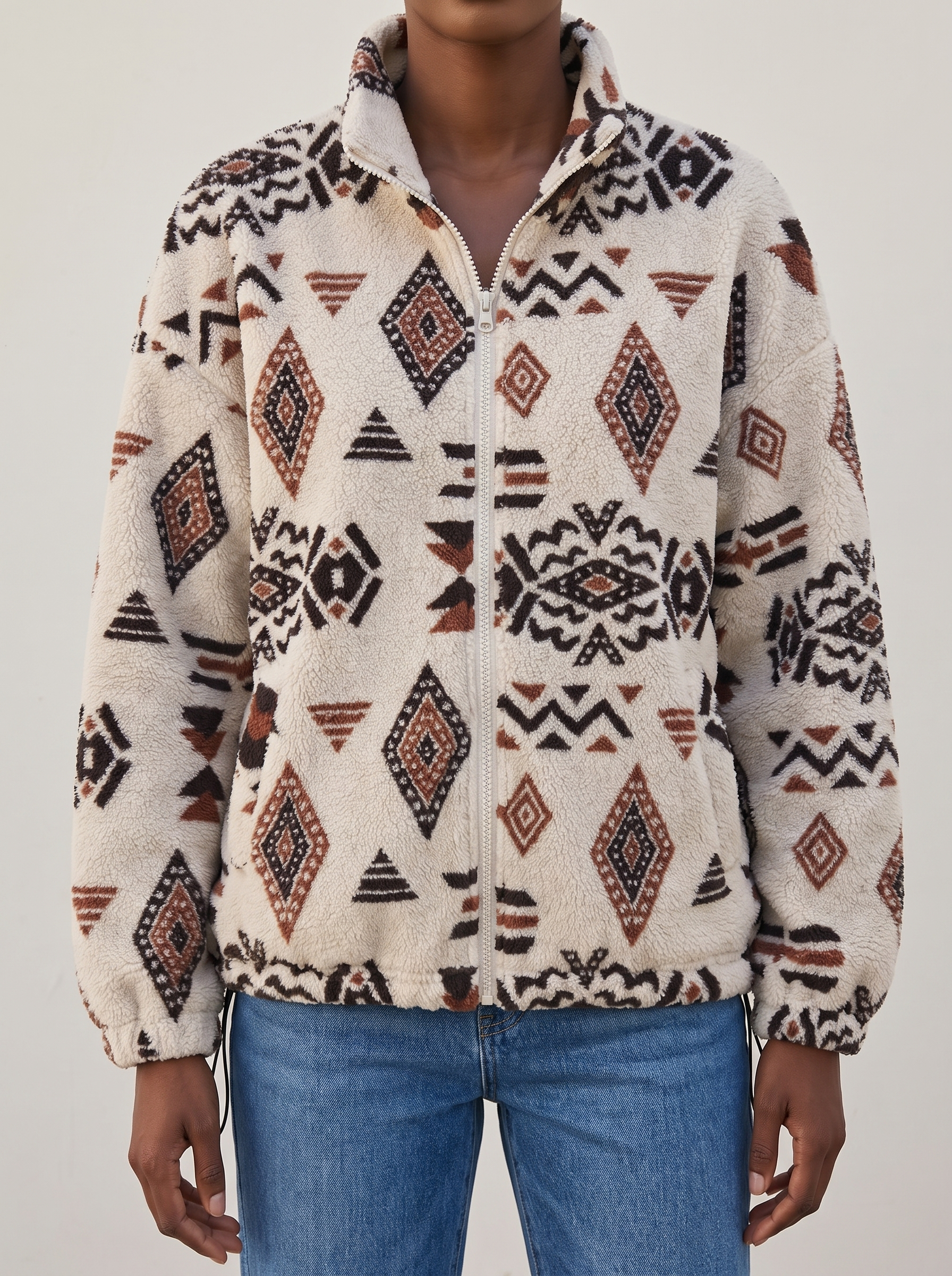 Aztec Sherpa Bomber - Ivory Aztec