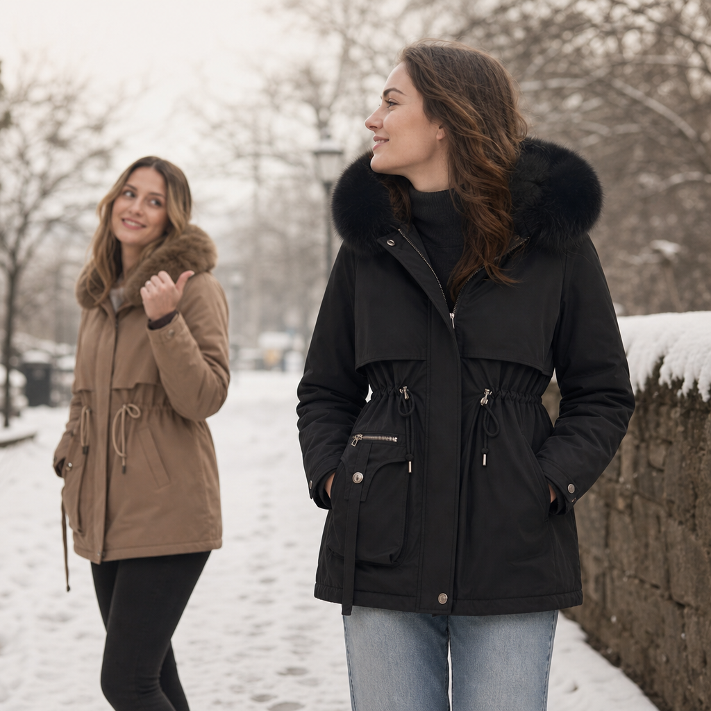 Duvella Faux Fur Hood Double-Layered Puffer Coat