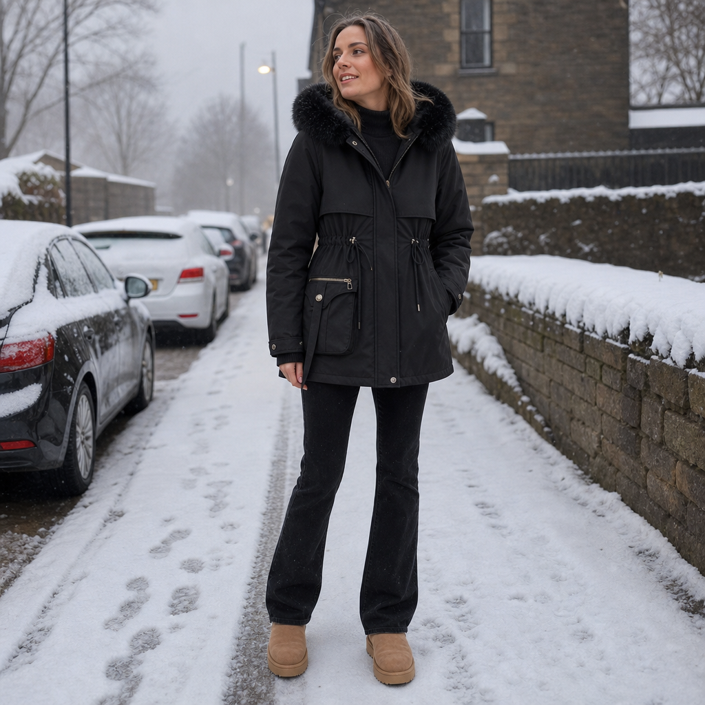 Duvella Faux Fur Hood Double-Layered Puffer Coat