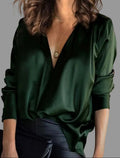 Women's Deep V-Neck Long Sleeve Blouse - Green