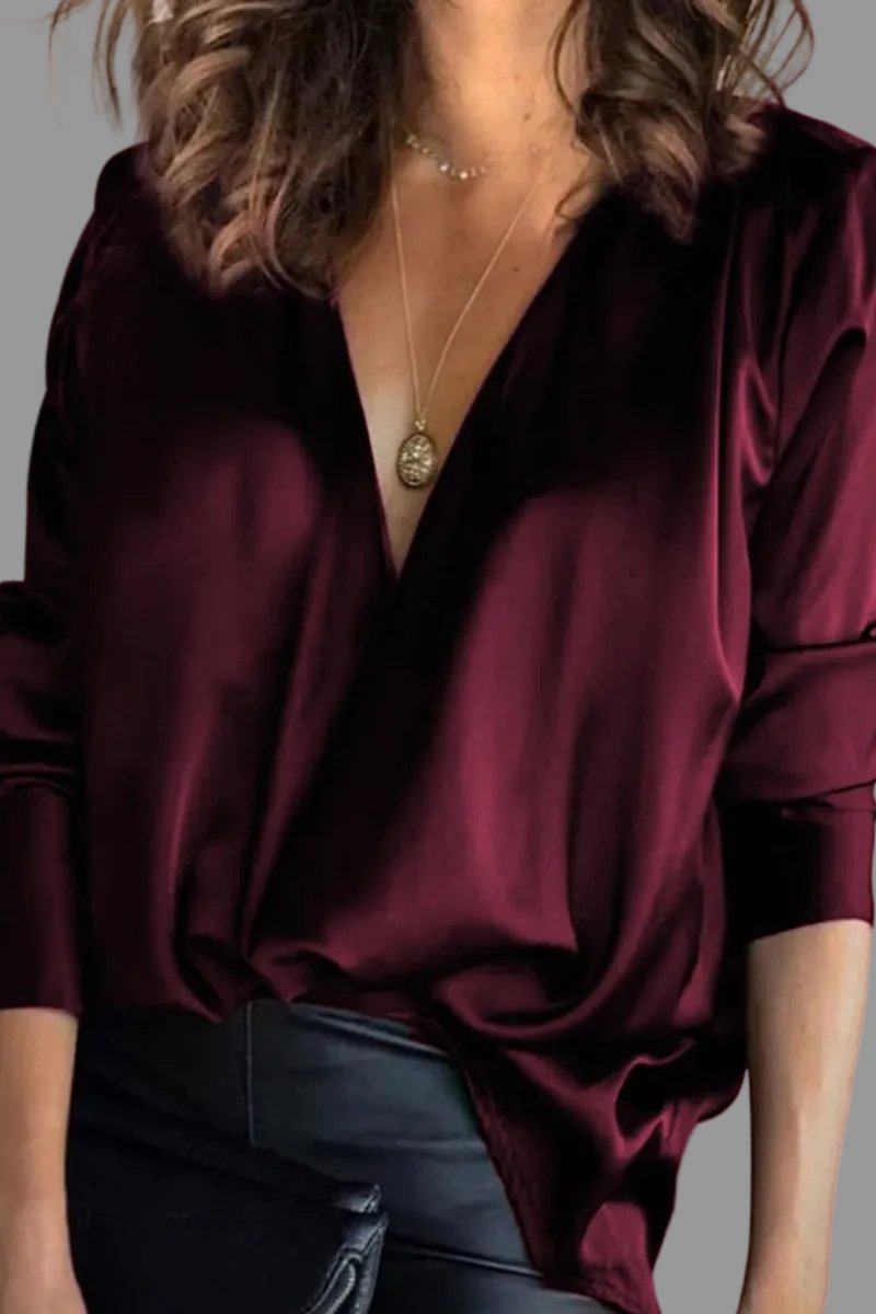 Women's Deep V-Neck Long Sleeve Blouse