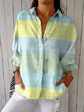 Women's Collared Check Long Sleeve Blouse - Yellow