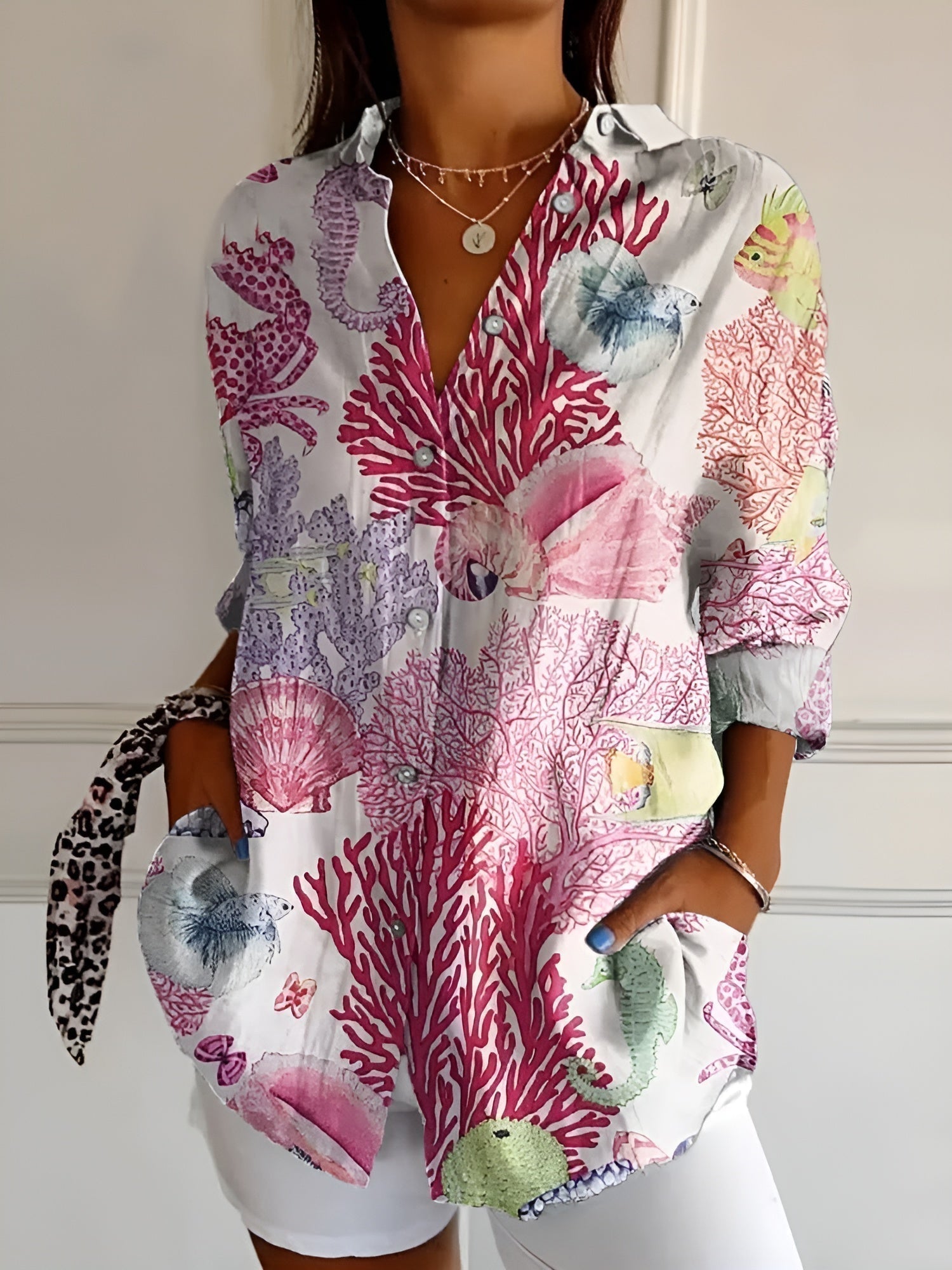 Women's Floral Print Relaxed Button-Up Shirt