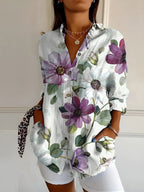 Women's Floral Print Relaxed Button-Up Shirt