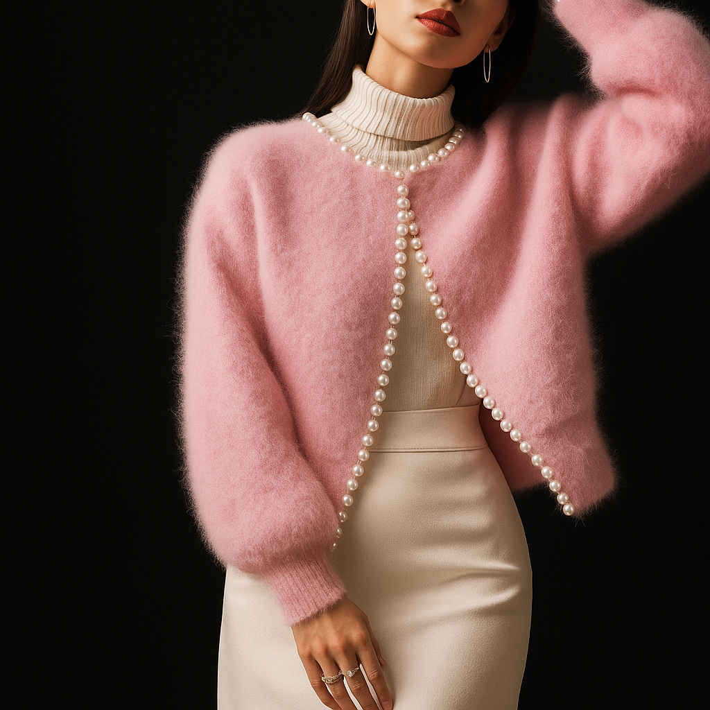 Women's Open Front Pearl Trim Cardigan