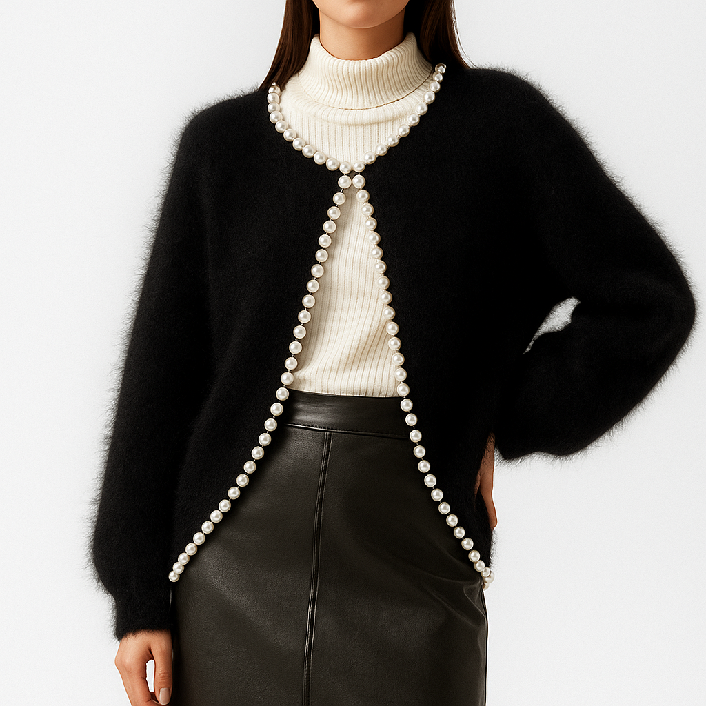 Women's Open Front Pearl Trim Cardigan