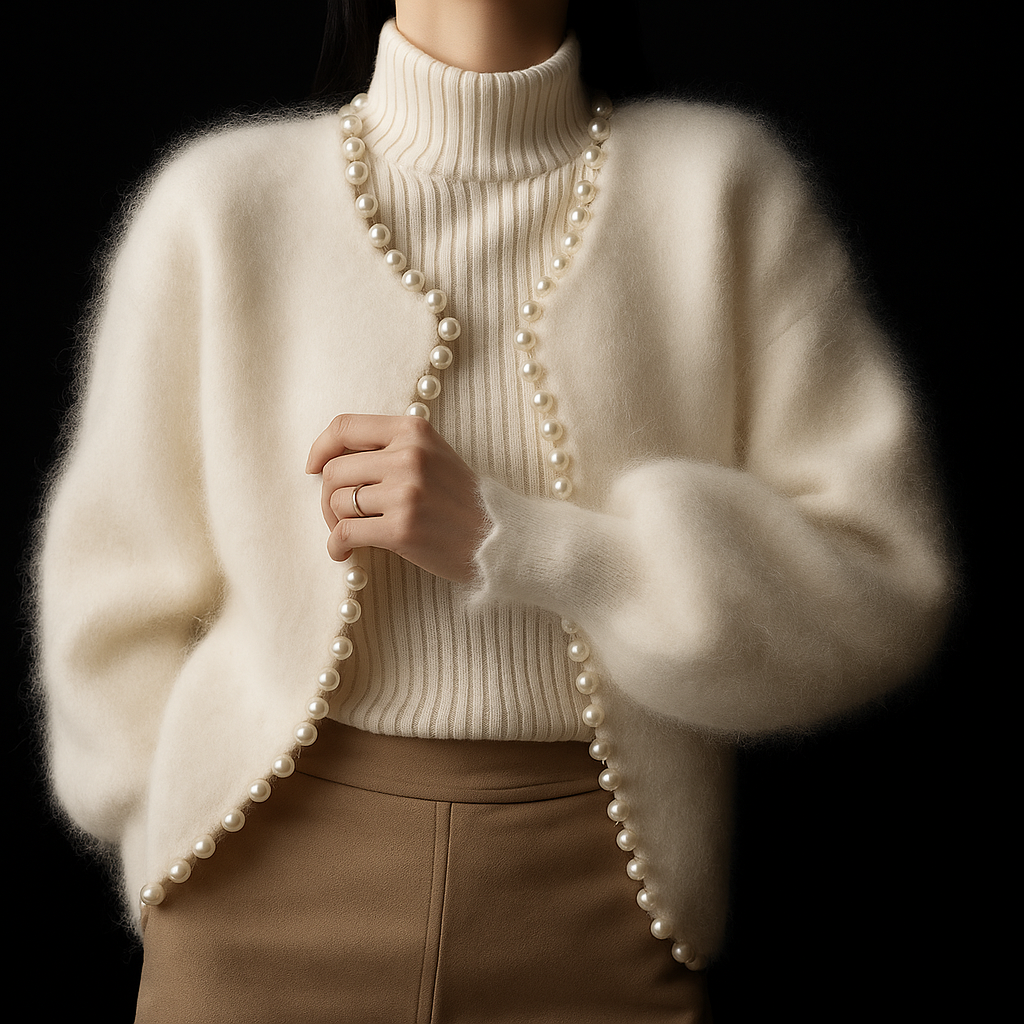 Women's Open Front Pearl Trim Cardigan