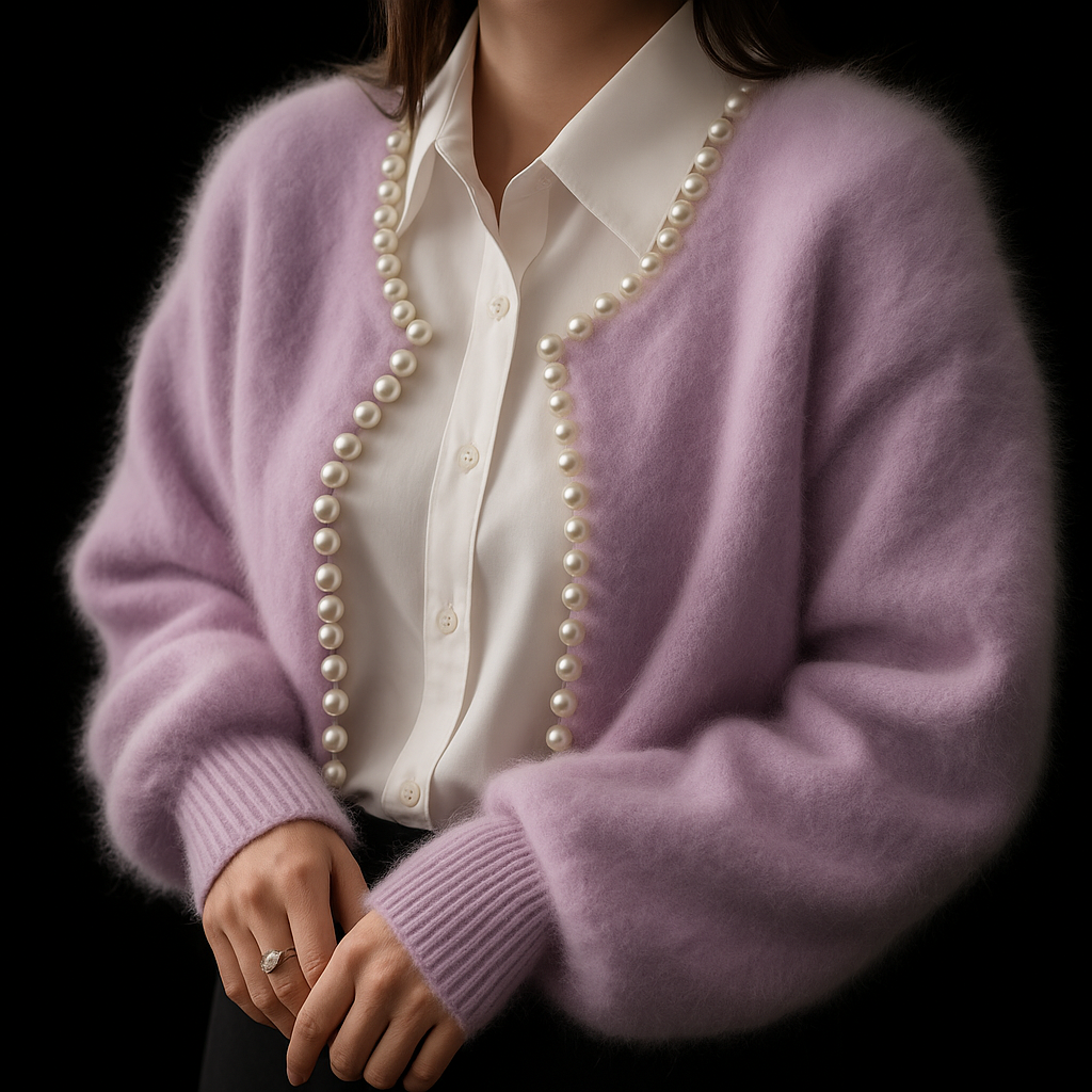 Women's Open Front Pearl Trim Cardigan