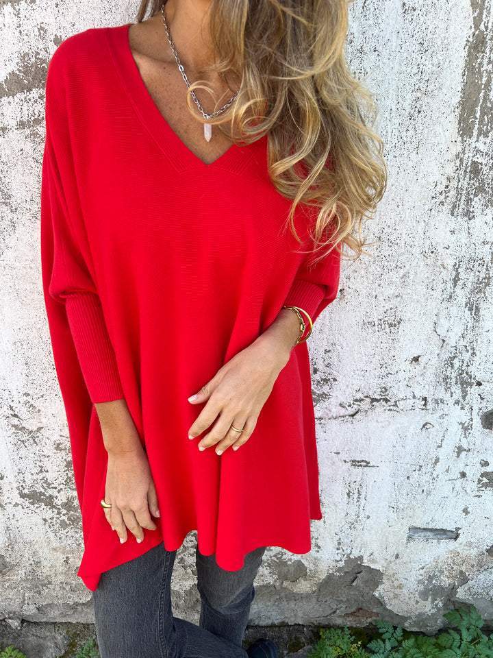 Women's Oversized V-Neck Long Sleeve Top