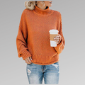 Women's Turtleneck Oversized Sweater - Orange