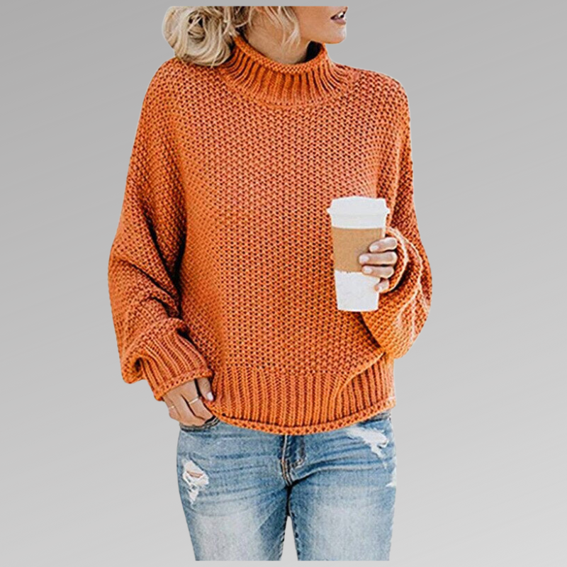 Women's Turtleneck Oversized Sweater - Orange