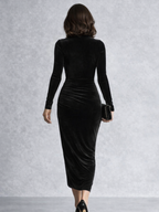 Margaux | Black Ruched Velvet Christmas Midi Dress