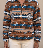 Striped Aztec Half-Zip Sherpa - Cocoa Stripe