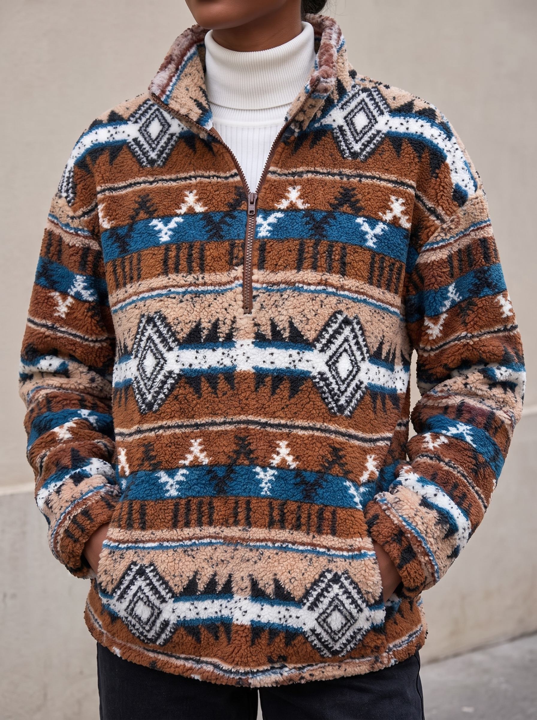 Striped Aztec Half-Zip Sherpa