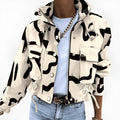 Women's Abstract Print Cropped Jacket - Beige