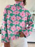 Women's Floral Mock Neck Long Sleeve Sweater - Pink