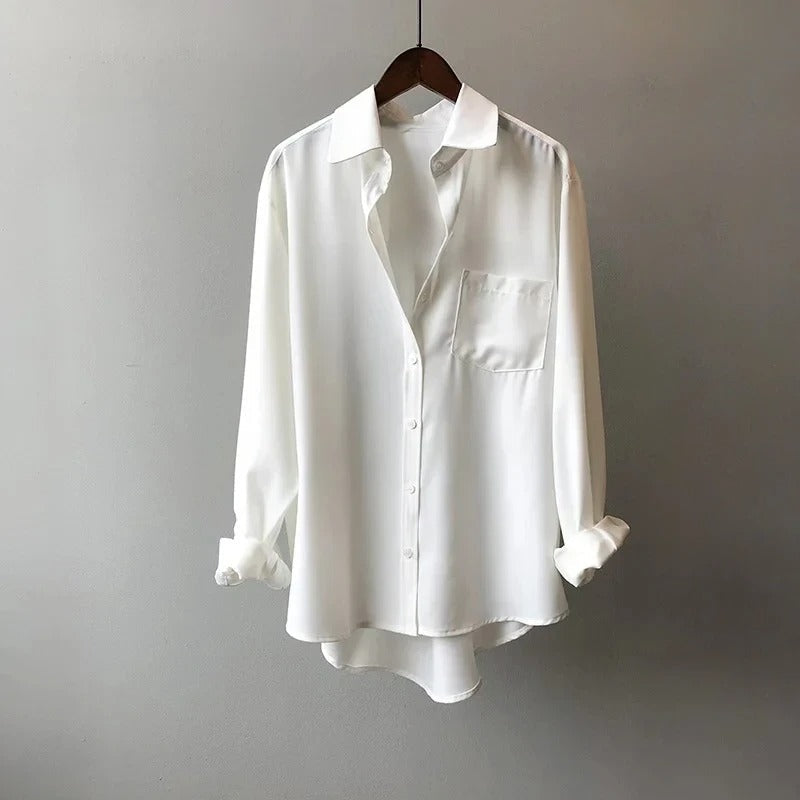 Women's Long Sleeve Button-Up Blouse - White
