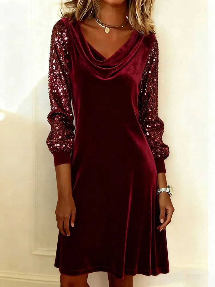 Mirabel | Velvet Sparkle Sleeve Christmas Party Dress