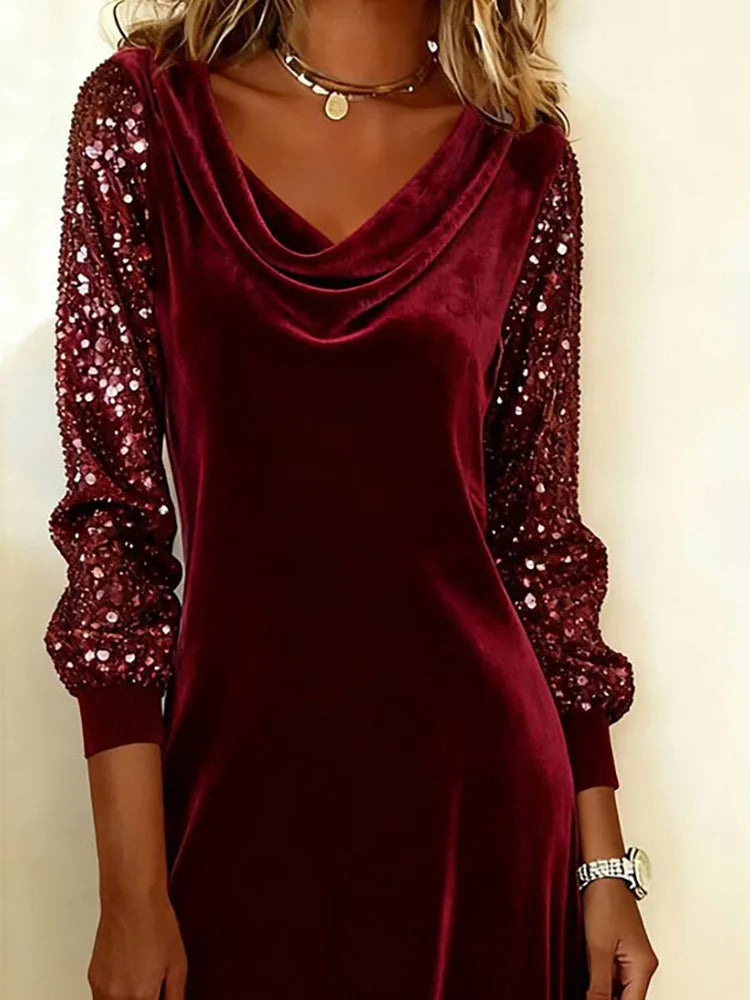Mirabel | Velvet Sparkle Sleeve Christmas Party Dress