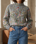 Women's Floral Embroidered Mock Turtleneck Sweater
