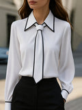 Women's Collared Tie Neck Long Sleeve Blouse - White