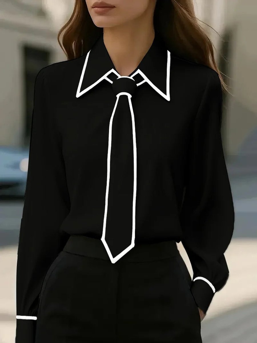 Women's Collared Tie Neck Long Sleeve Blouse