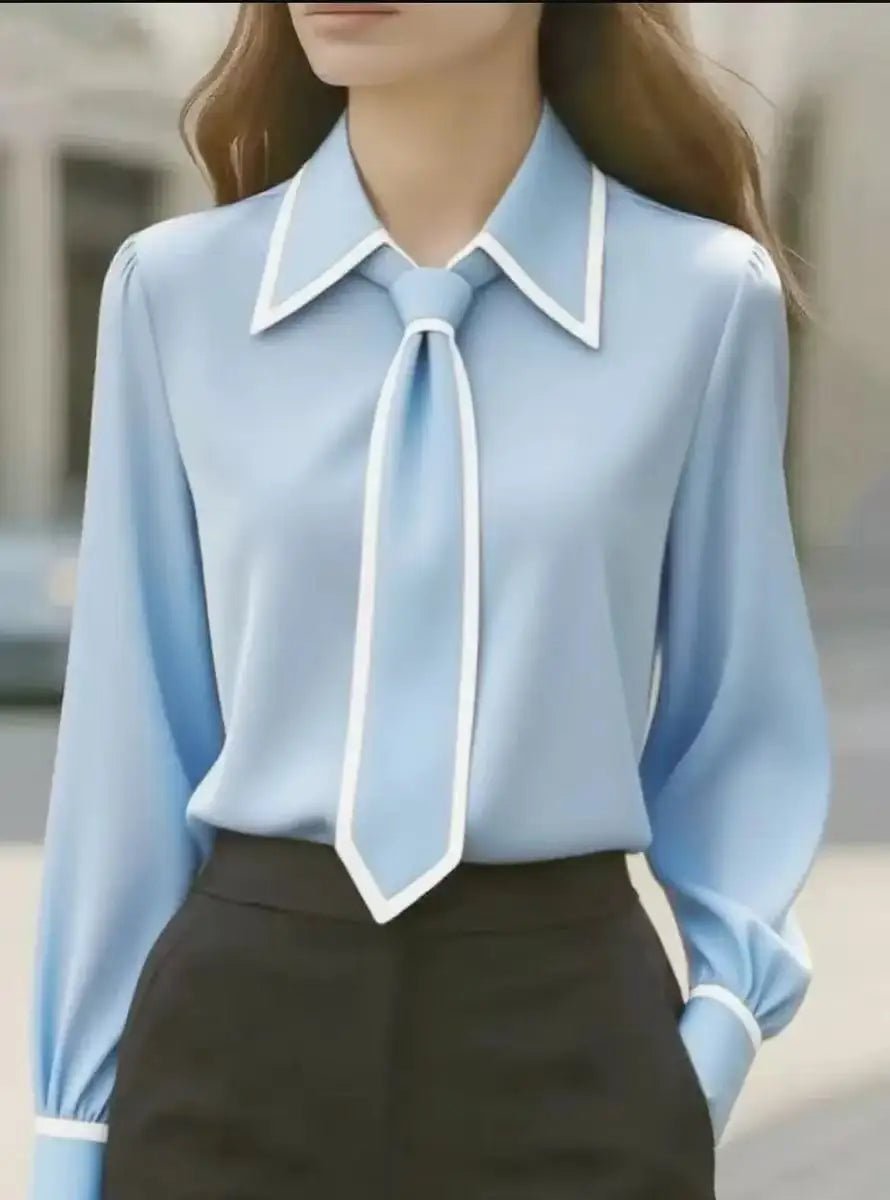 Women's Collared Tie Neck Long Sleeve Blouse