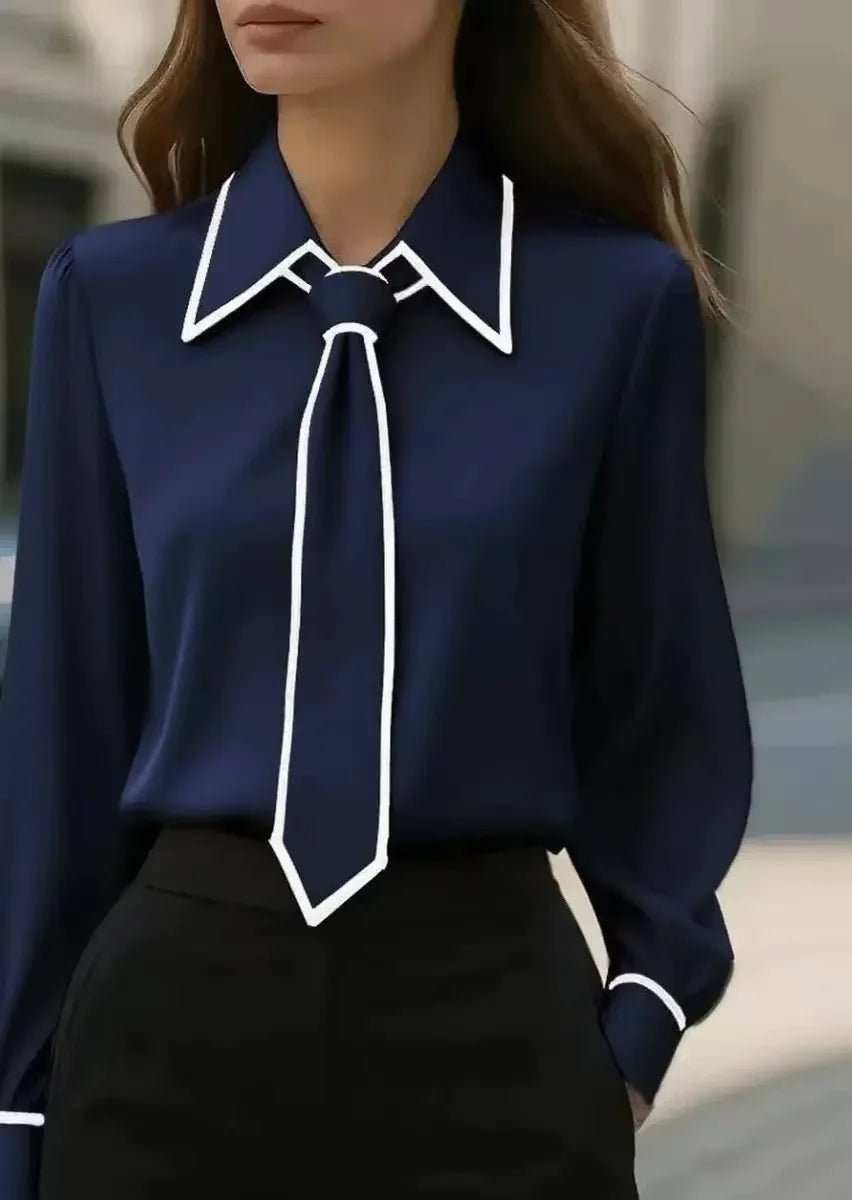 Women's Collared Tie Neck Long Sleeve Blouse