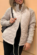 Women's Quilted Jacket with Mock Neck - Beige