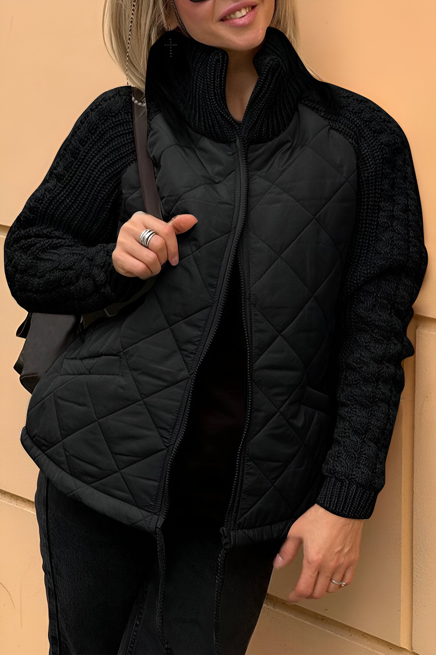 Women's Quilted Jacket with Mock Neck