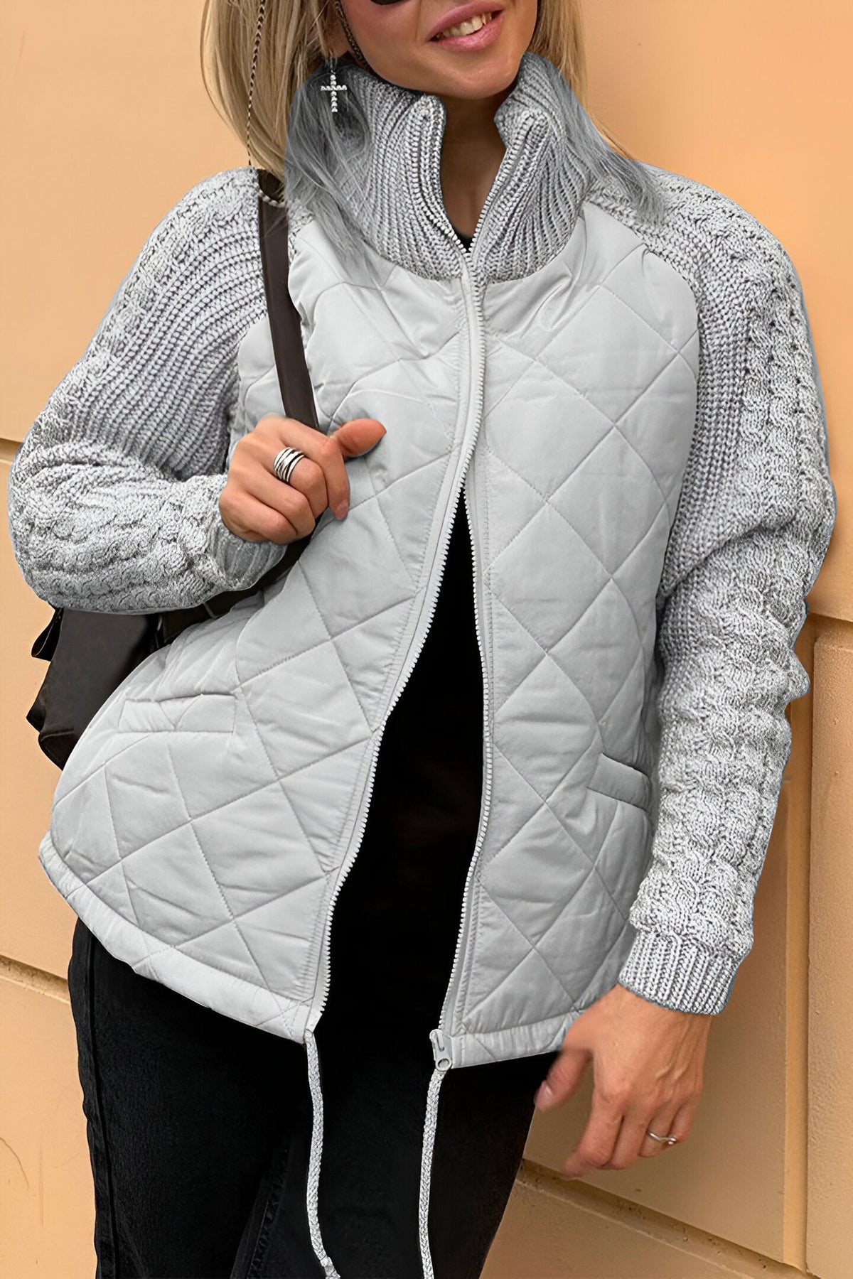 Women's Quilted Jacket with Mock Neck