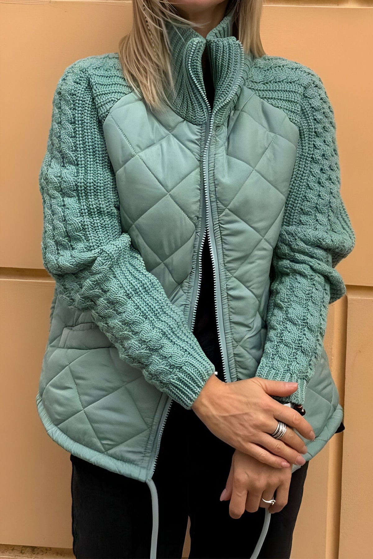 Women's Quilted Jacket with Mock Neck