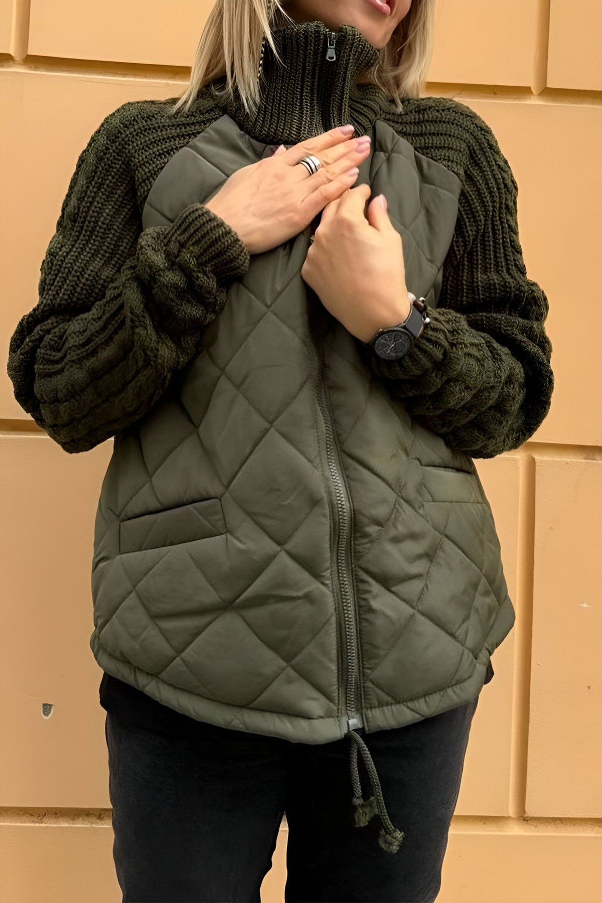 Women's Quilted Jacket with Mock Neck