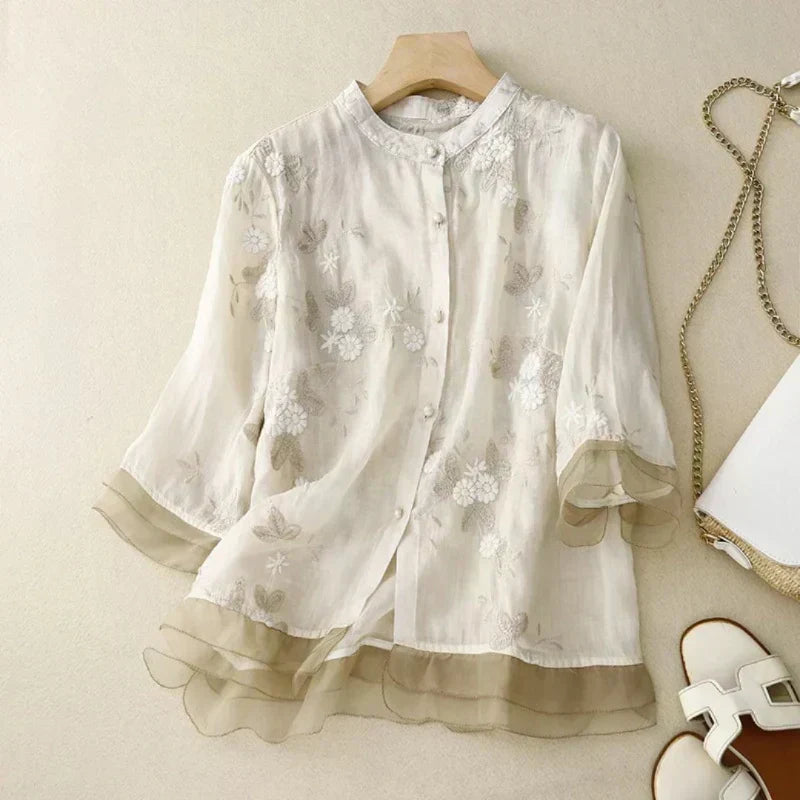 Women's Floral Embroidered Loose Blouse