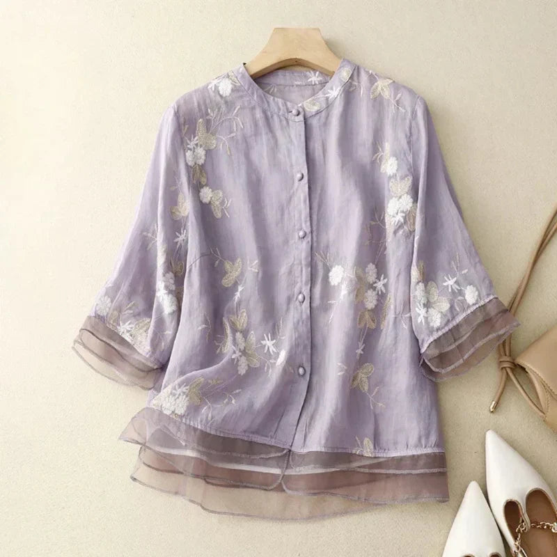 Women's Floral Embroidered Loose Blouse