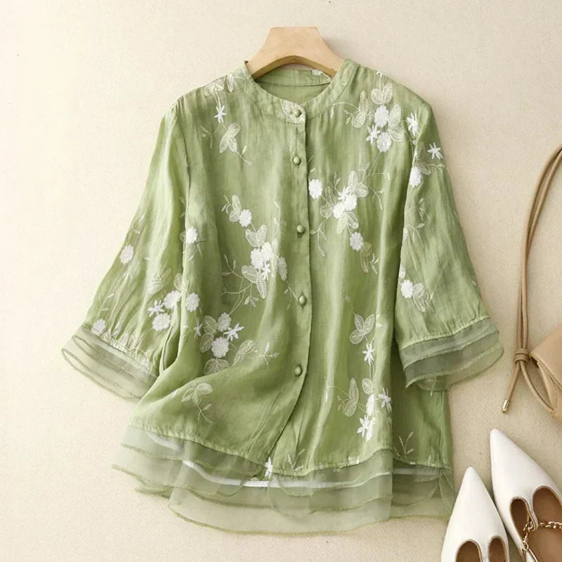 Women's Floral Embroidered Loose Blouse