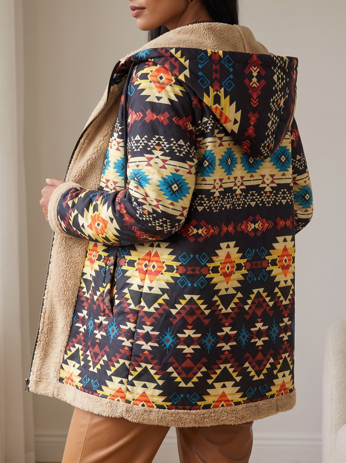 Hooded Aztec Longline Cardigan