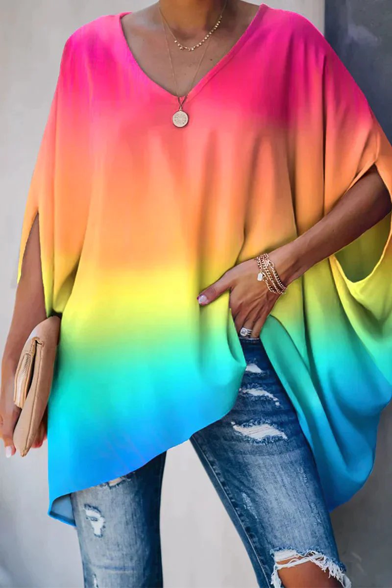 Women's Batwing Sleeve V-Neck Oversized Tunic