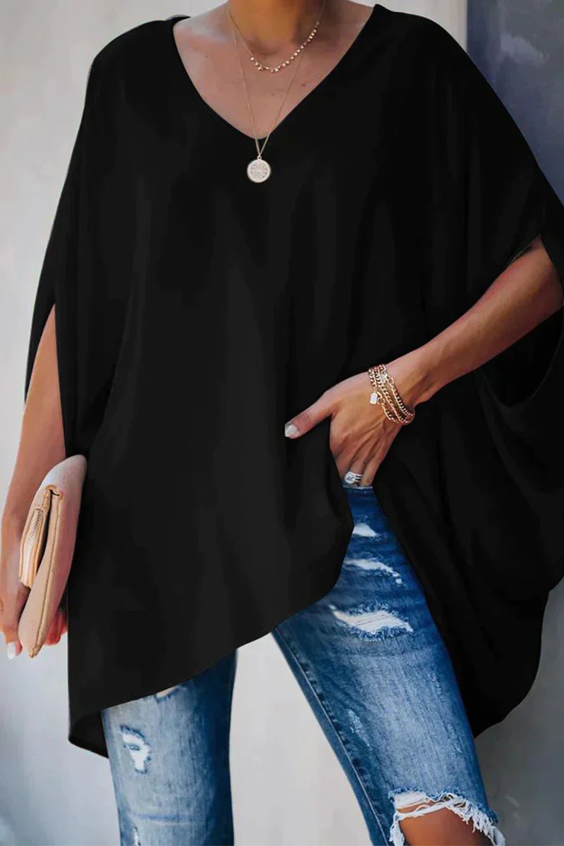 Women's Batwing Sleeve V-Neck Oversized Tunic