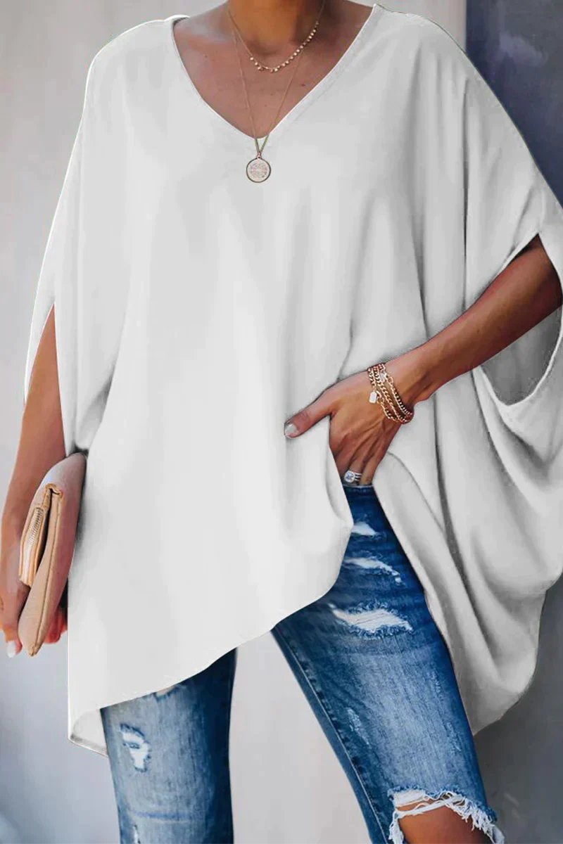 Women's Batwing Sleeve V-Neck Oversized Tunic