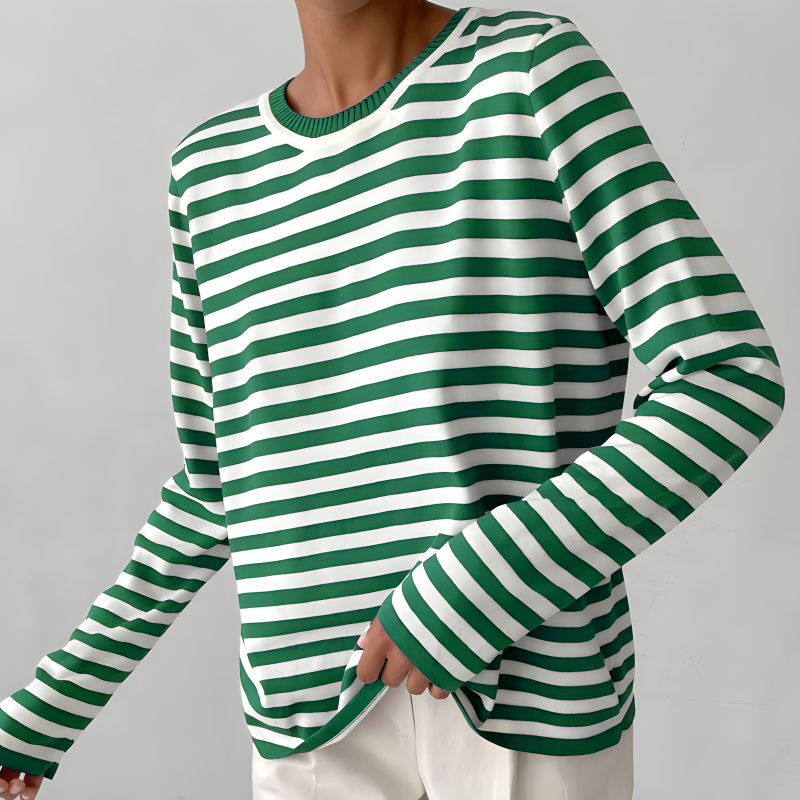 Women's Striped Knit Sweater Long Sleeve Crew Neck Pullover