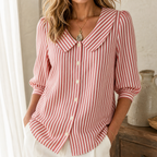 Women's Striped Sailor Collar Blouse - Red