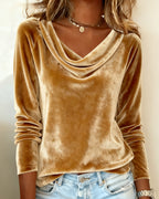 Women's Cowl Neck Long Sleeve Top - Gold