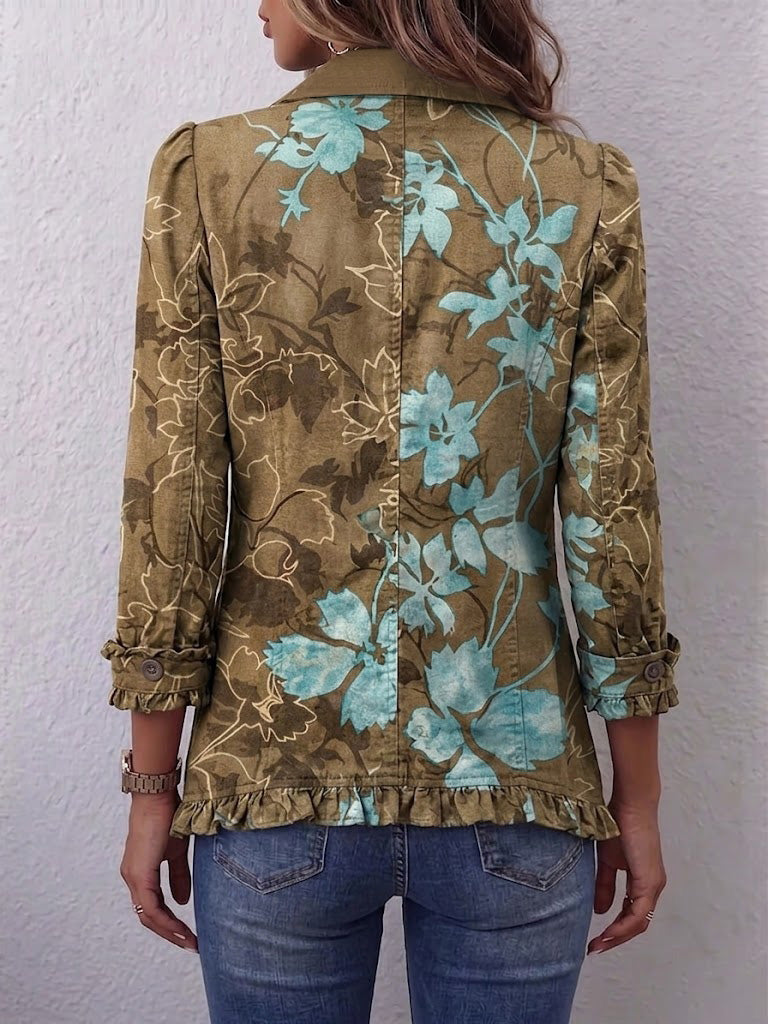 Boho Gradient Vintage Floral Ruffle Jacket