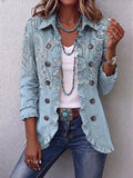 Vintage Paisley Print Ruffled Jacket - Sky Blue