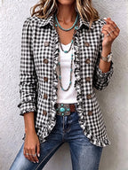 Gingham Ruffled Button-Down Jacket