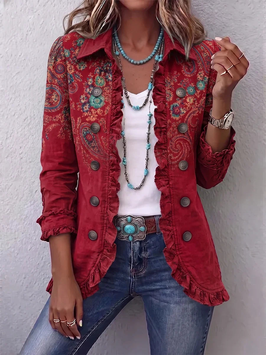 Bohemian Paisley Ruffle Jacket - Red