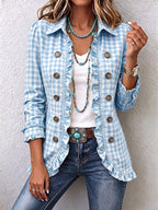 Gingham Ruffled Button-Down Jacket