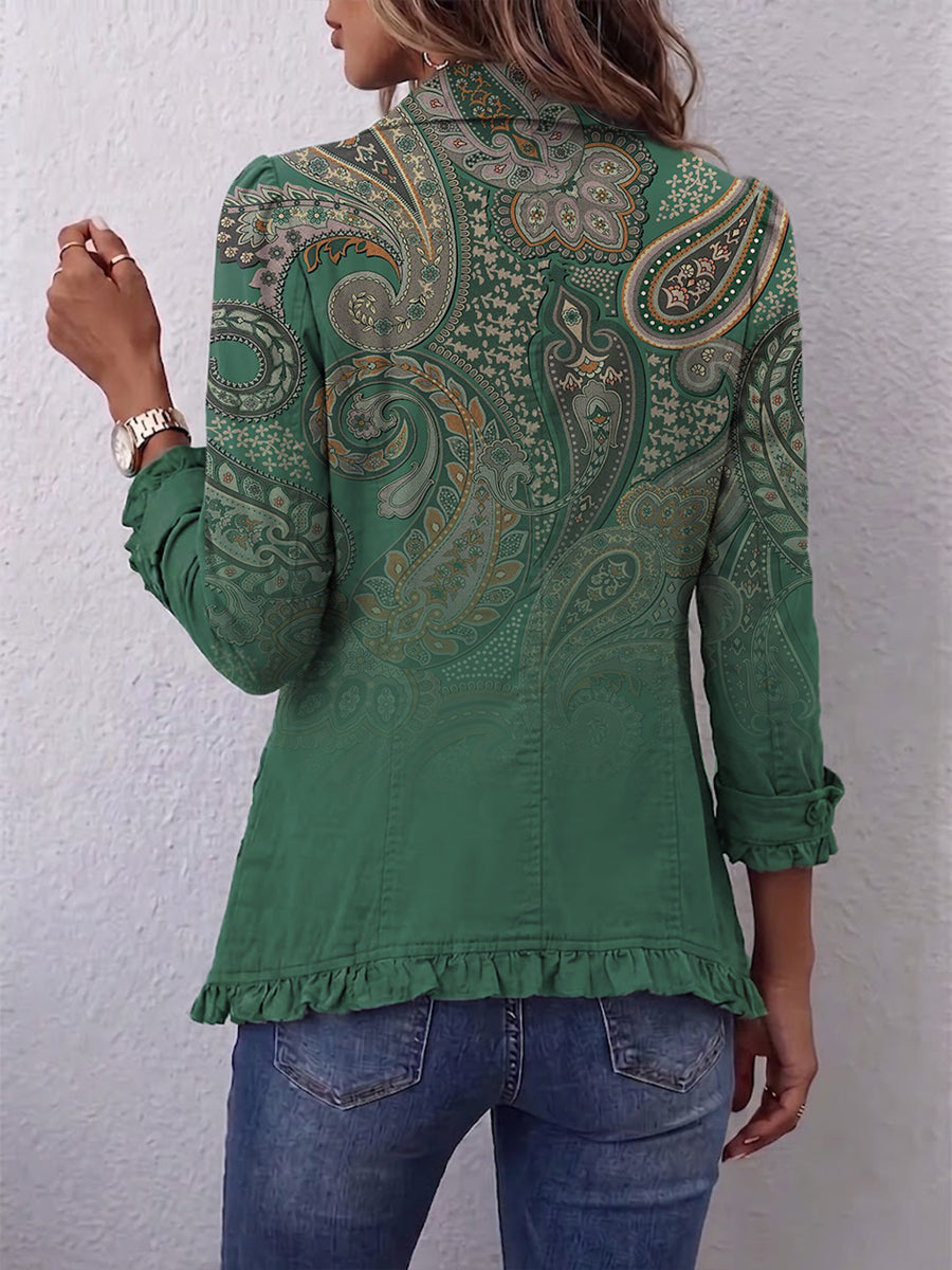 Bohemian Paisley Print Ruffled Jacket